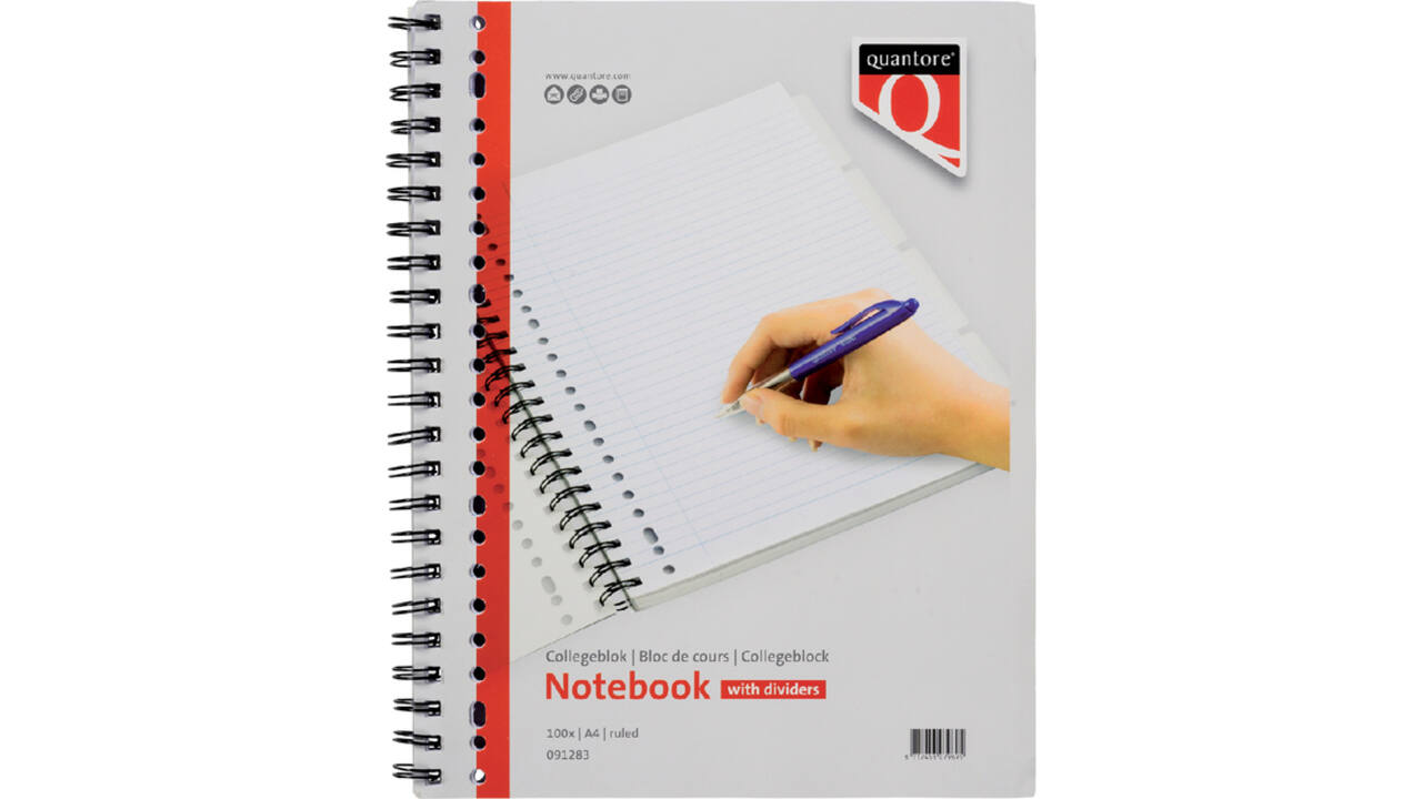 Collegeblok Quantore A4 lijn 23-gaats 4 tabs 200 pagina's 70gr
