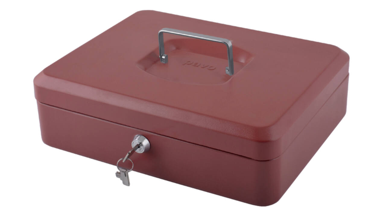 Geldkist Pavo met muntsorteerbak 300x240x90mm rood