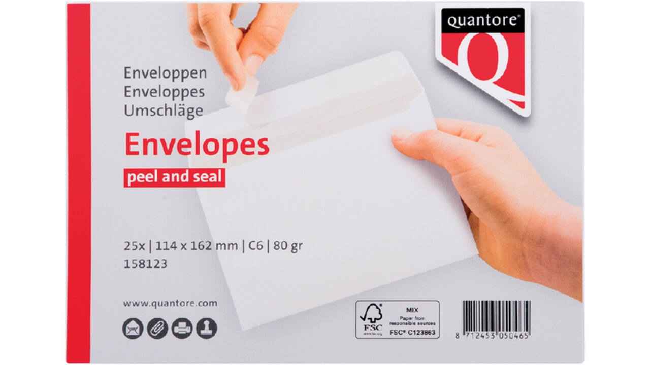 Envelop Quantore bank C6 114x162mm zelfklevend wit 25 stuks
