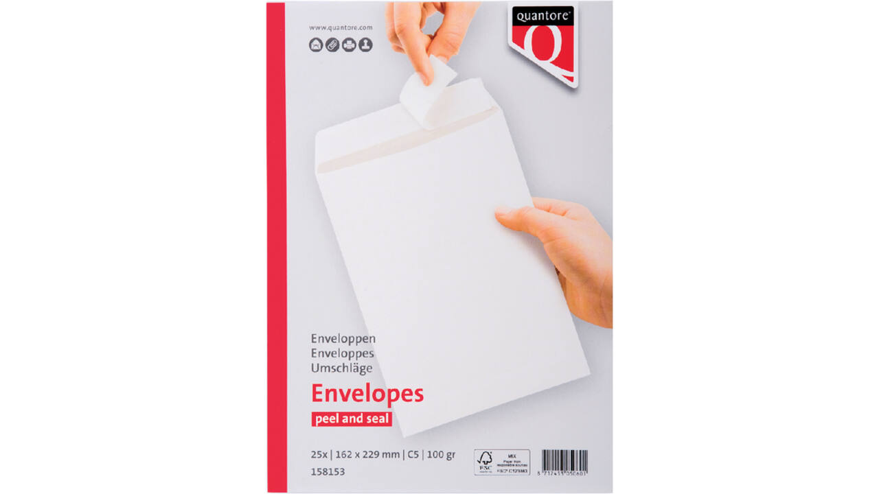 Envelop Quantore akte C5 162x229mm zelfklevend wit 25 stuks