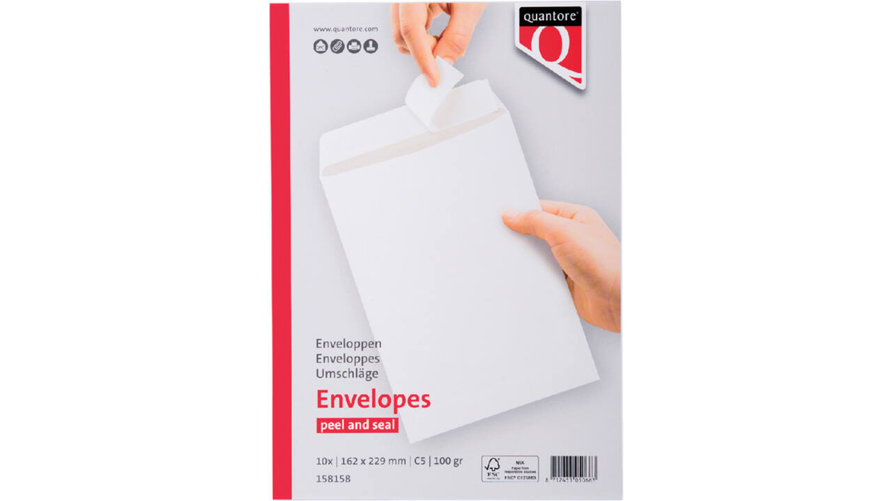 Envelop Quantore akte C5 162x229mm zelfklevend wit 10 stuks