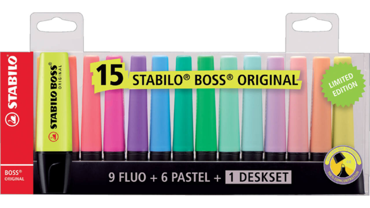 Markeerstift STABILO BOSS Original 70/15 assorti deskset à 15 stuks
