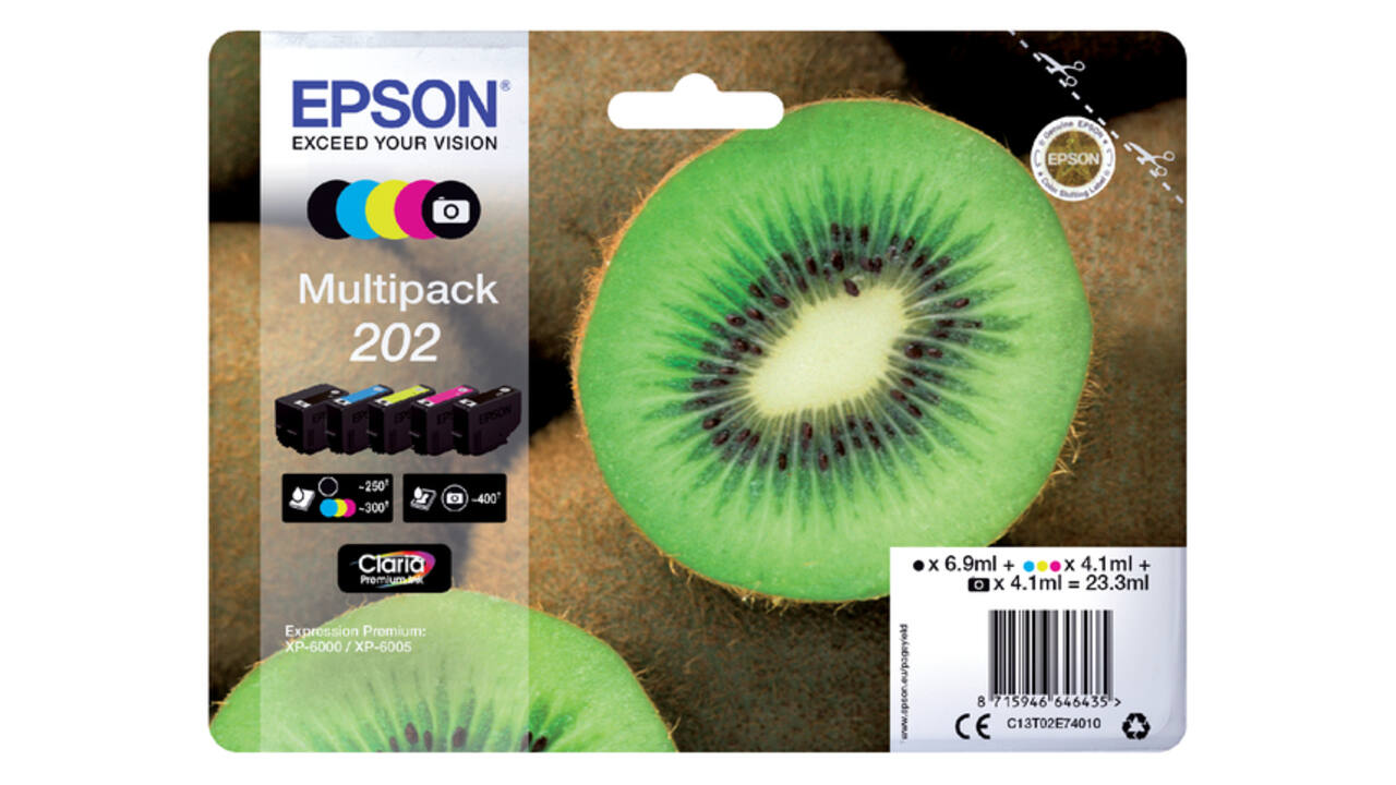 Inktcartridge Epson 202 T02E74 zwart + 3 kleuren + foto zwart