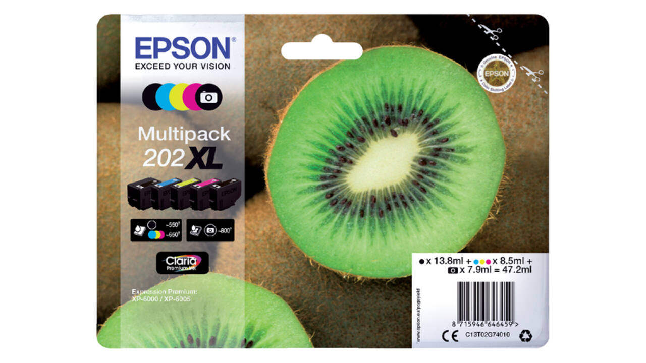 Inktcartridge Epson 202XL T02G74 zwart + 3 kleuren + foto zwart