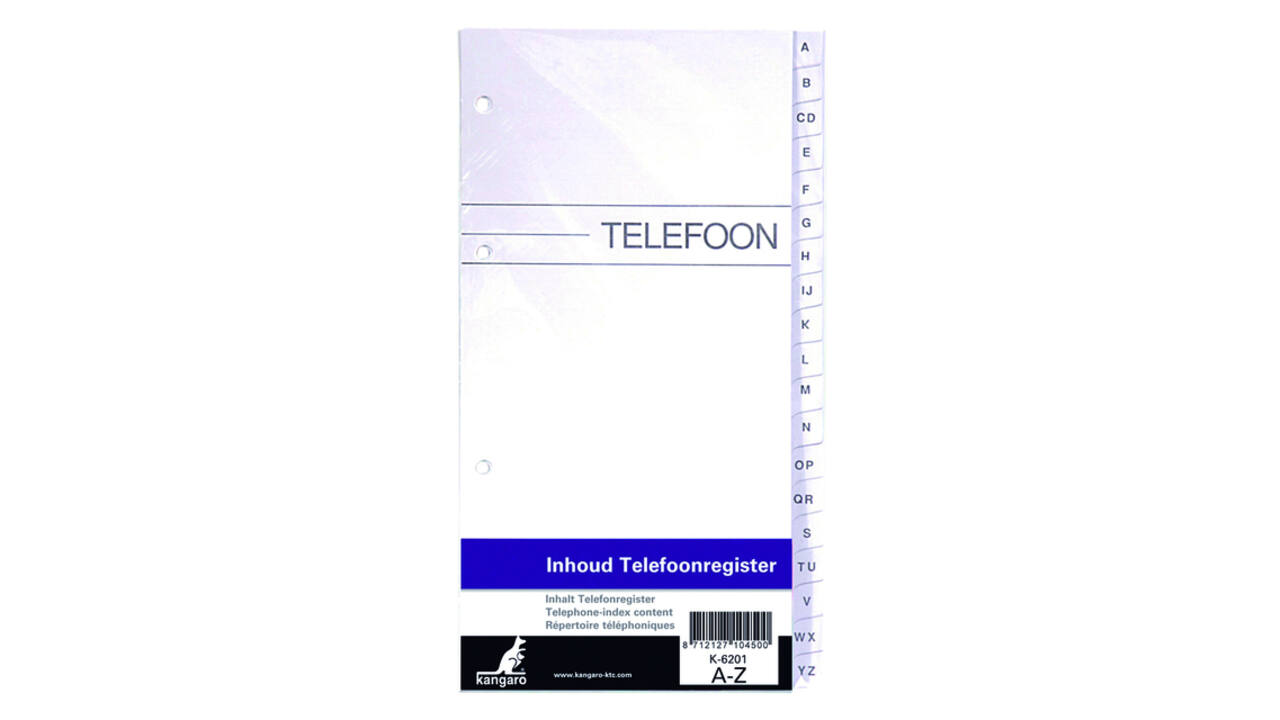 Telefoonregister navulling Kangaro A-Z 200x100mm 4-rings