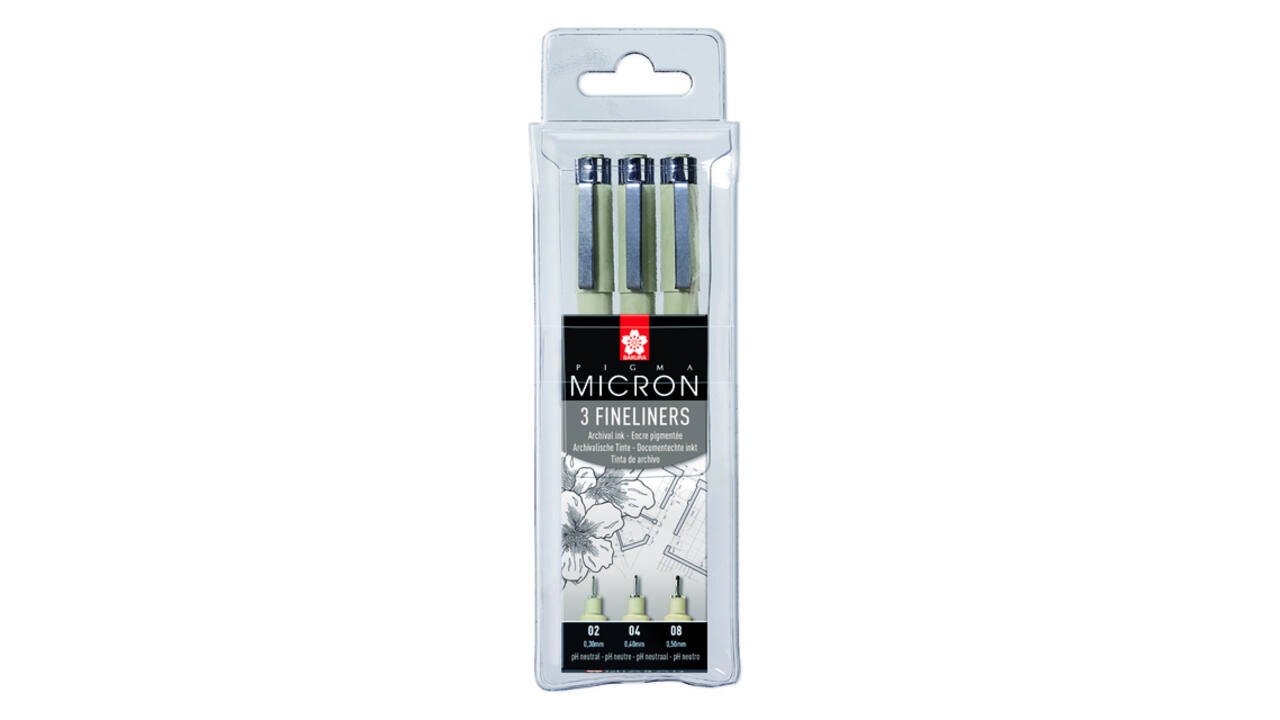 Fineliner Sakura Pigma Micron set à 3 schrijfbreedtes fijn zwart
