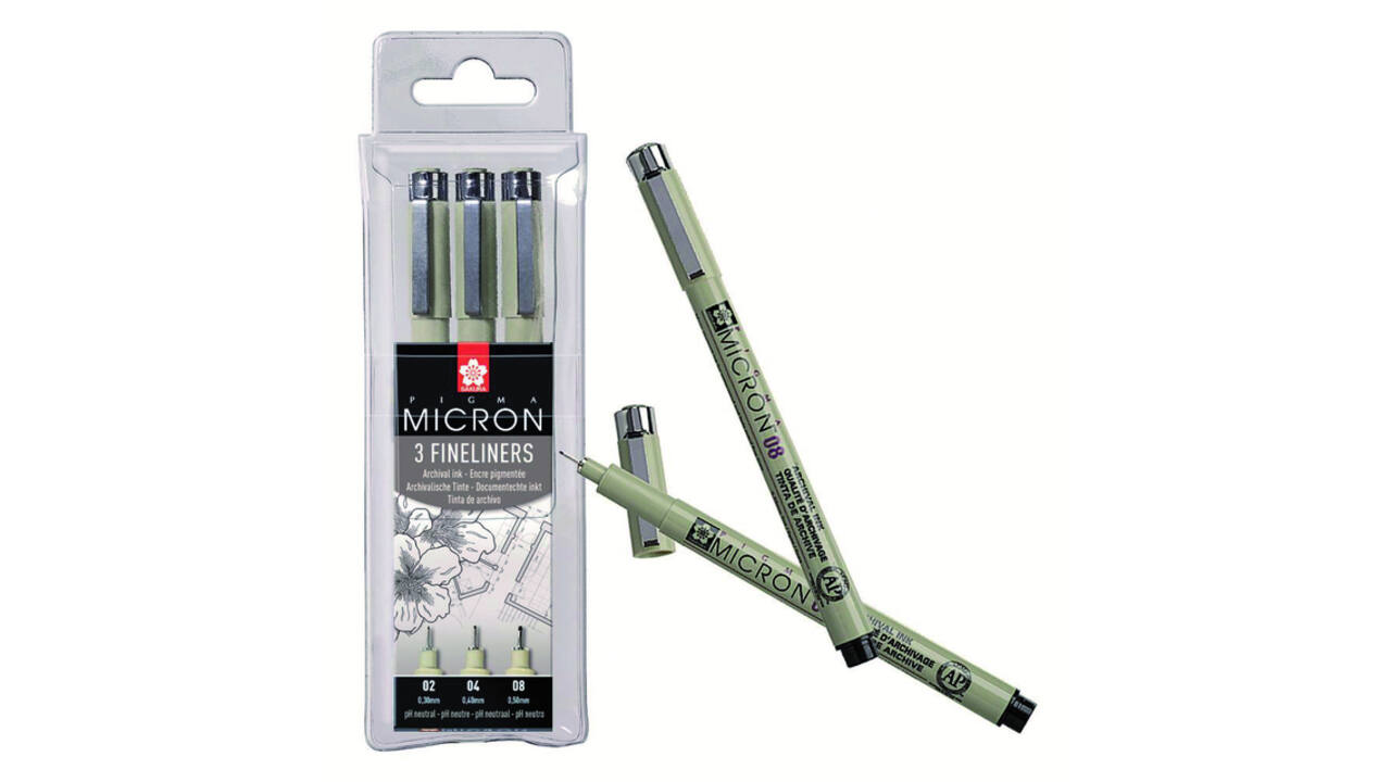 Fineliner Sakura Pigma Micron set à 3 schrijfbreedtes fijn zwart