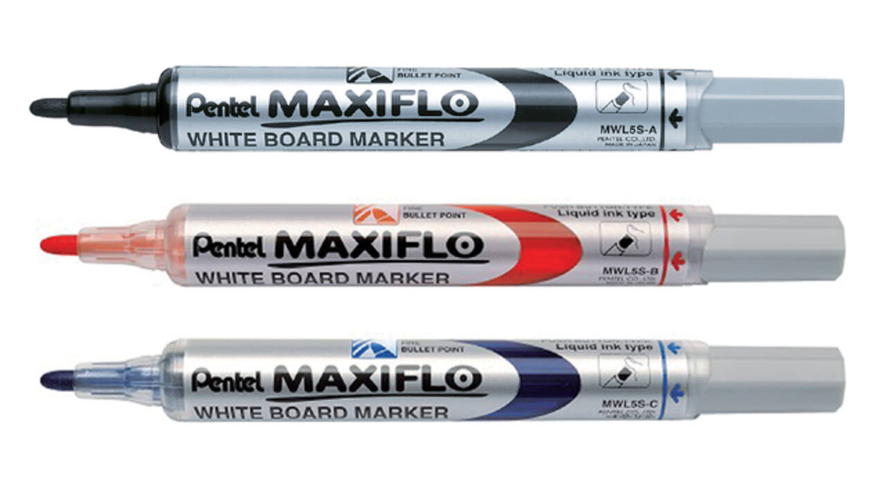 Whiteboardmarker Pentel MWL5S Maxiflo rond 1mm zwart