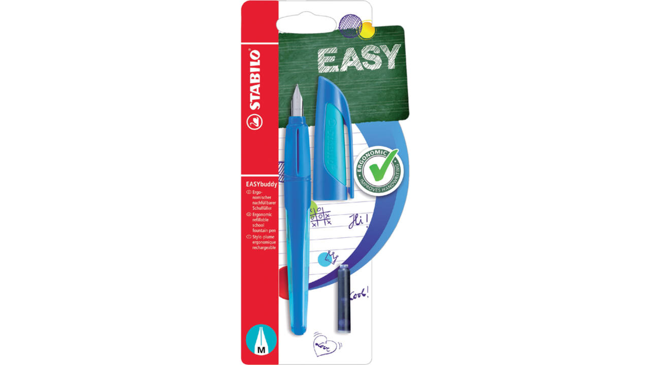 Vulpen STABILO Easybuddy rechts medium donkerblauw/lichtblauw blister