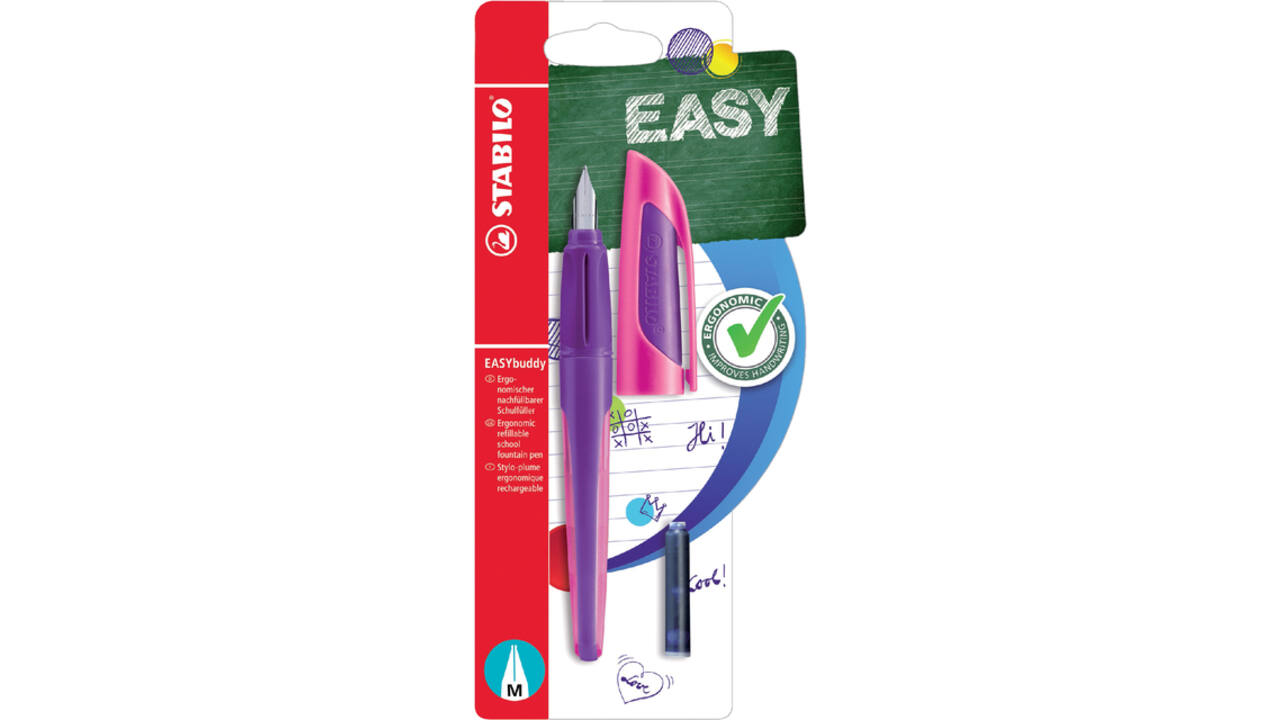 Vulpen STABILO Easybuddy rechtshandig M paars/magenta blister à 1 stuk
