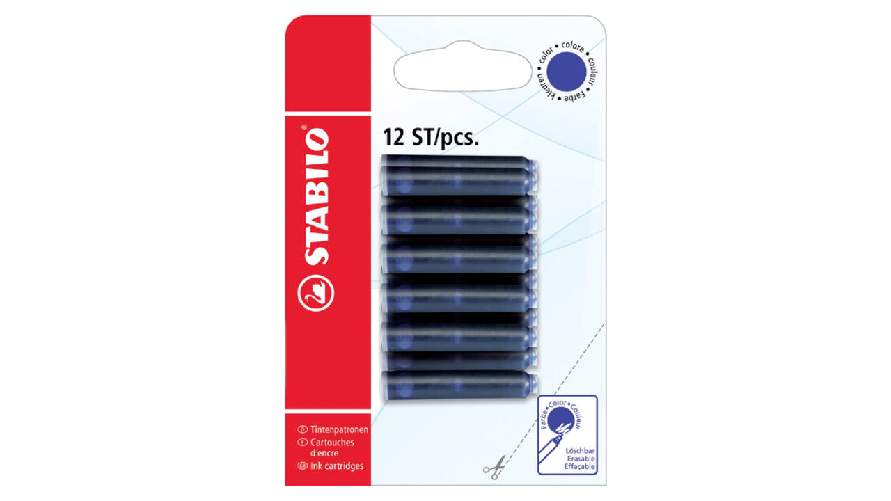Inktpatroon STABILO blauw blister à 12 stuks