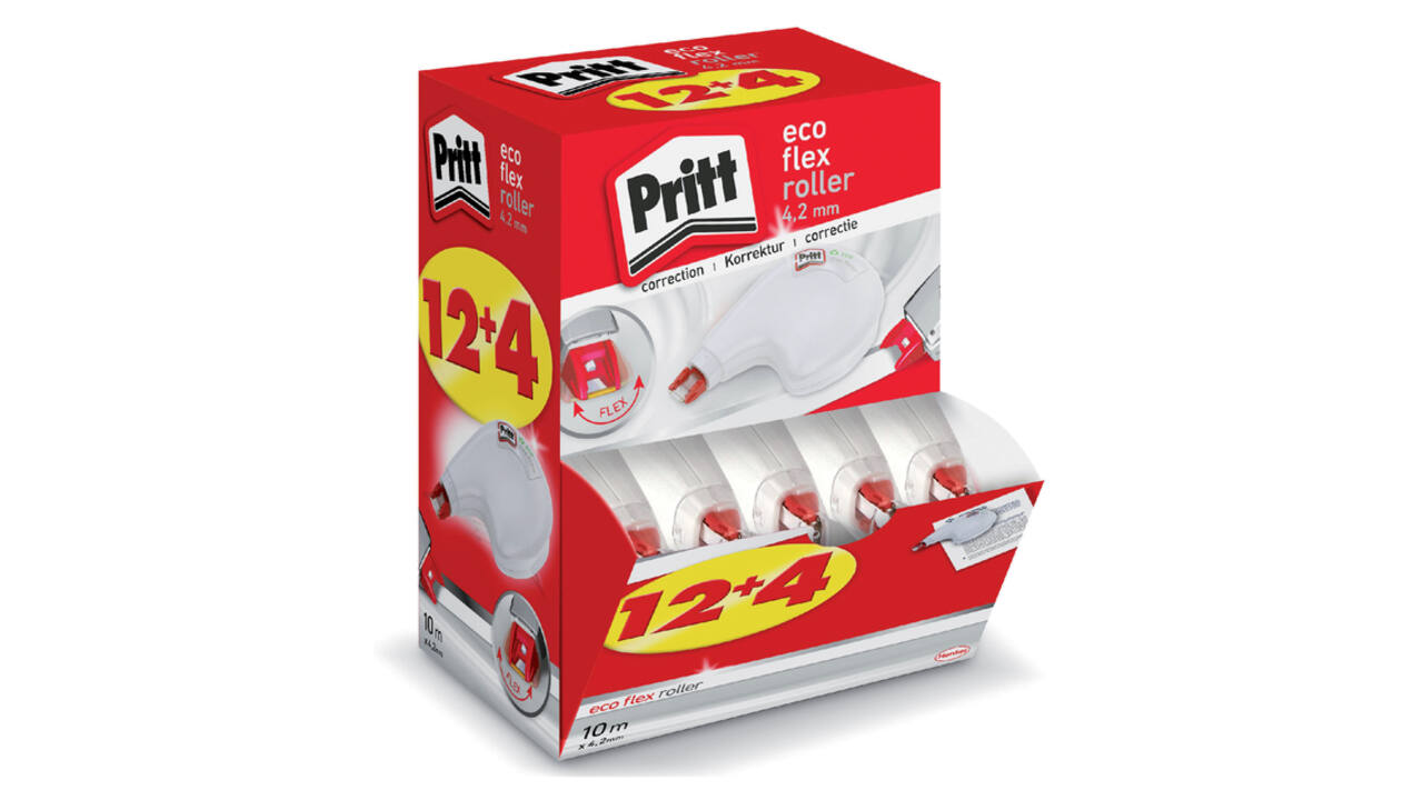 Correctietape Pritt ECO Flex 4.2mmx10m promo pack à 12+4 gratis