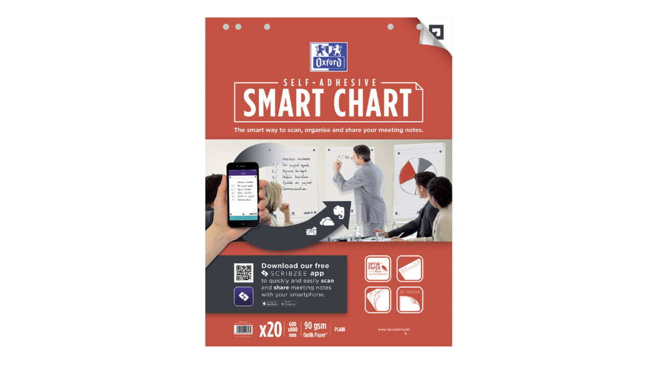 Flipoverpapier Oxford smart 60x80cm zelfklevend blanco 90gr 20 vel