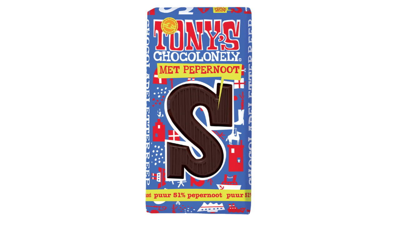 Chocoladeletter Tony's Chocolonely puur pepernoot S 180gr