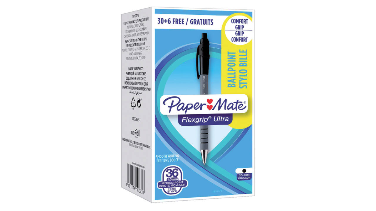 Balpen Paper Mate Flexgrip Ultra medium zwart valuepack 30+6 gratis