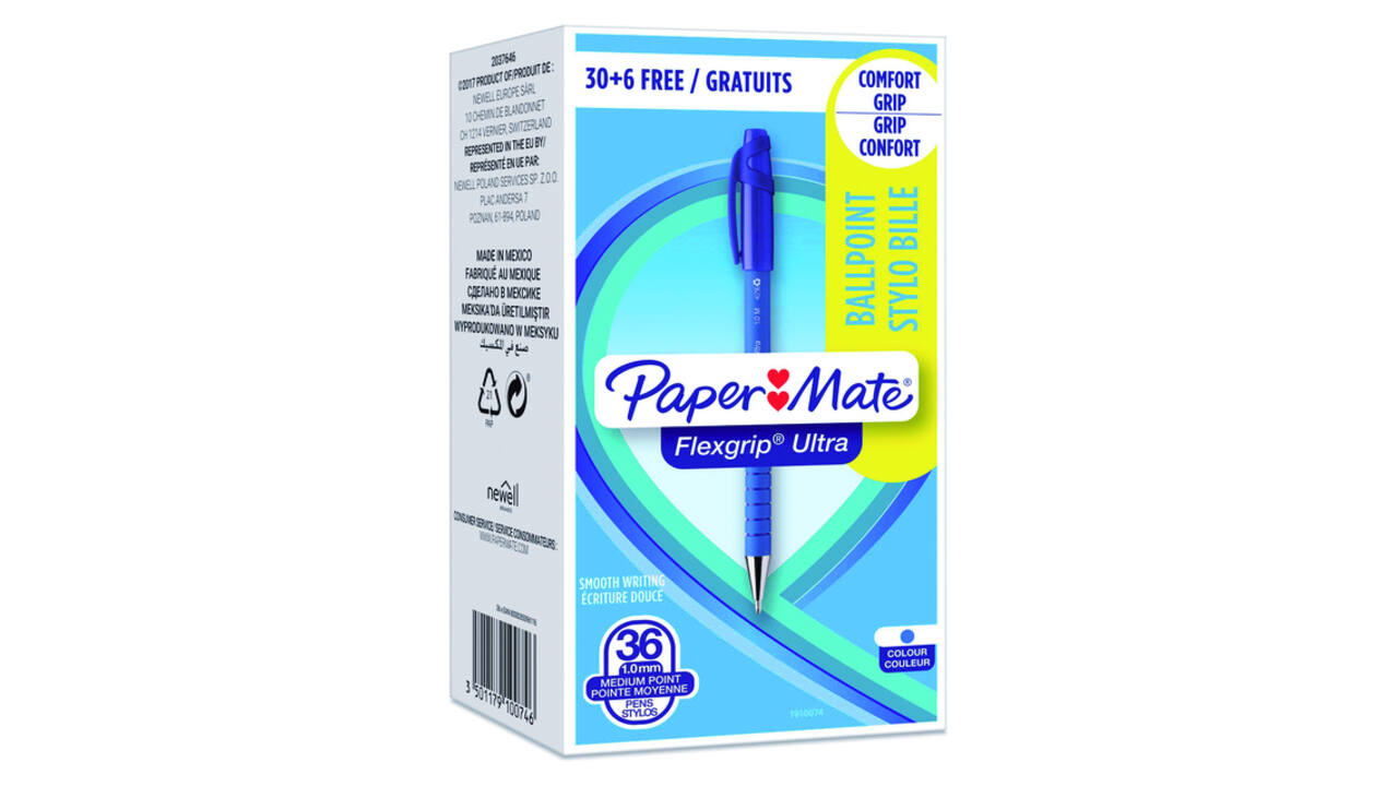 Balpen Paper Mate Flexgrip Ultra medium blauw valuepack 30+6 gratis