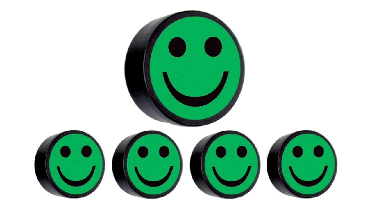 Magneet smiley 35mm groen 5 stuks