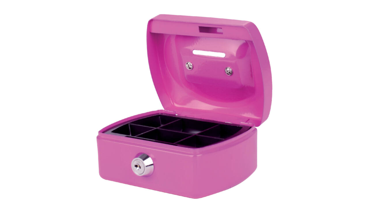 Geldkist Pavo met muntgleuf 125x95x60mm roze