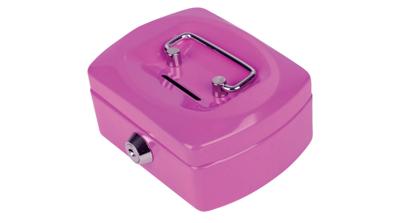 Geldkist Pavo met muntgleuf 125x95x60mm roze