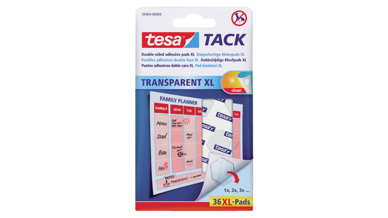 Kleefpads tesa® TACK dubbelzijdig transparant XL 36 stuks