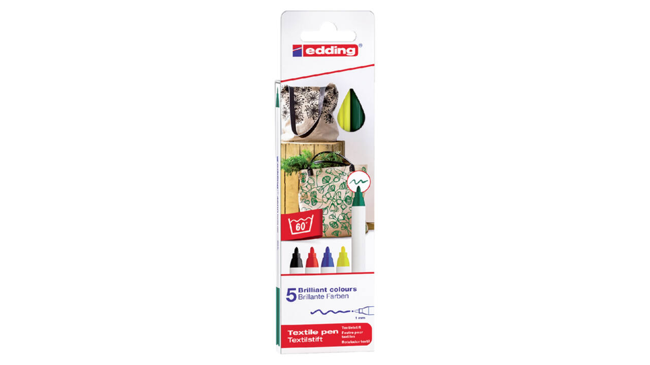 Textielmarker edding 4600 rond 1mm basis assorti 5 stuks