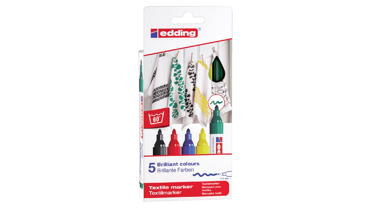 Textielmarker edding 4500 rond 2-3mm basis assorti 5 stuks