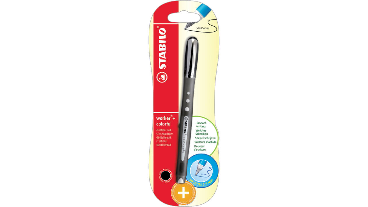 Rollerpen STABILO worker colorful 2019/46 M zwart blister à 1 stuk
