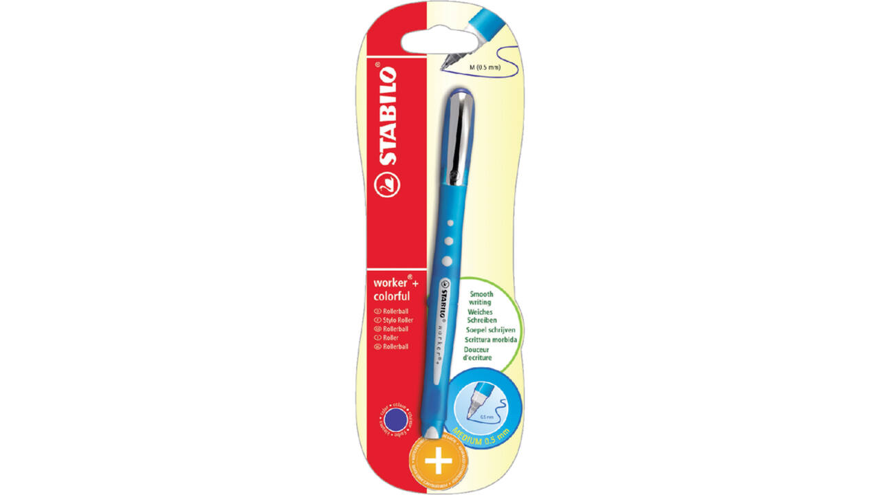 Rollerpen STABILO worker colorful 2019/41 M blauw blister à 1 stuk