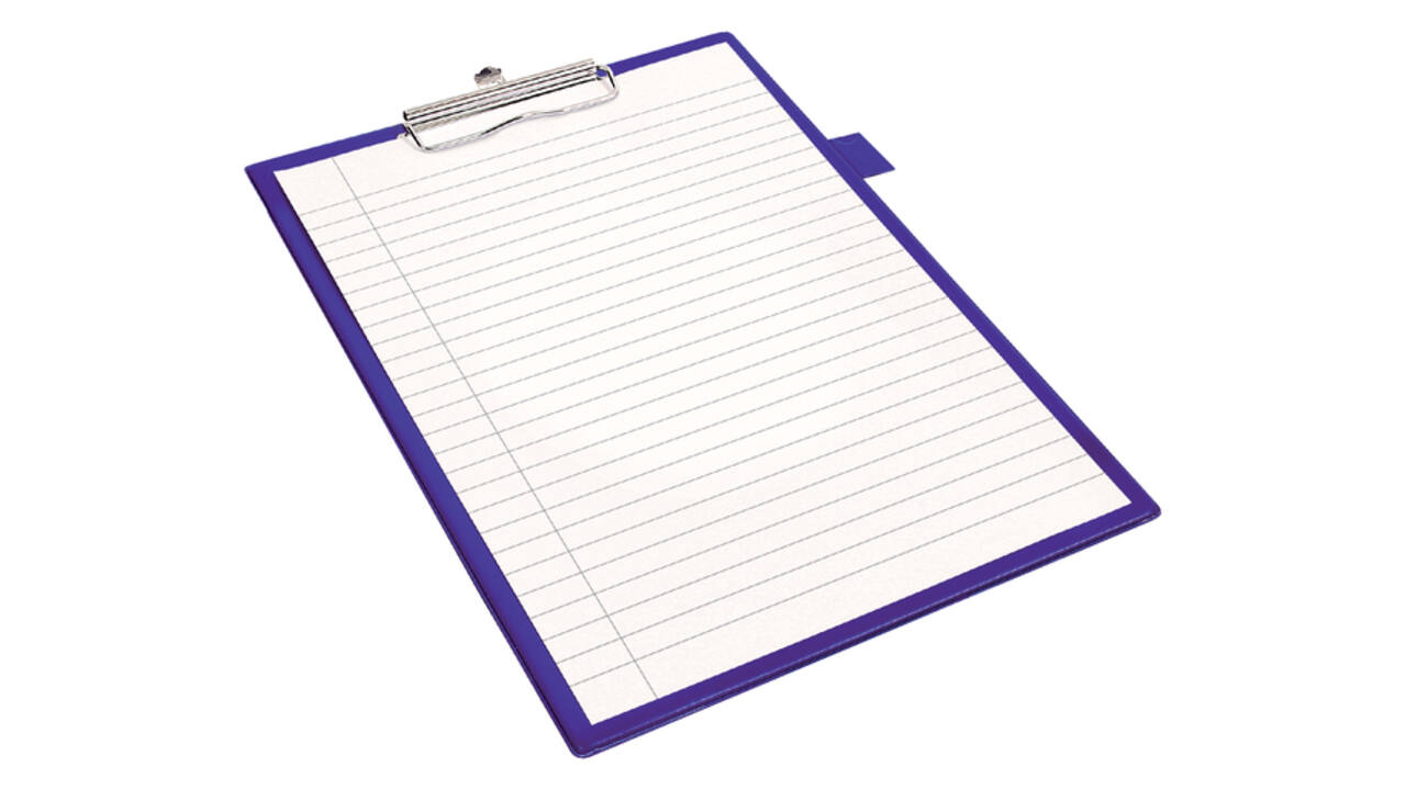 Klembord Quantore A4 staand PVC blauw met 100mm klem + penlus