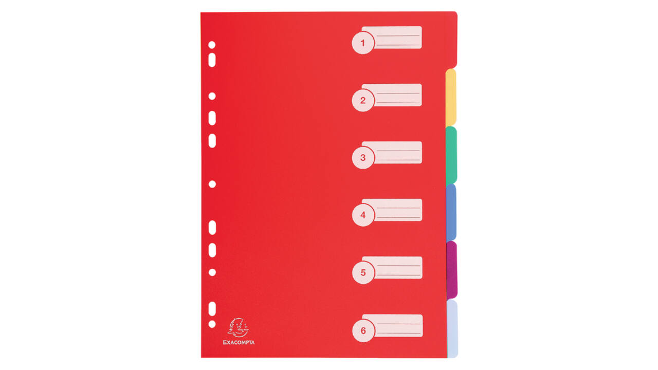 Tabbladen Exacompta 225x297mm 11-gaats 6-delig assorti PP