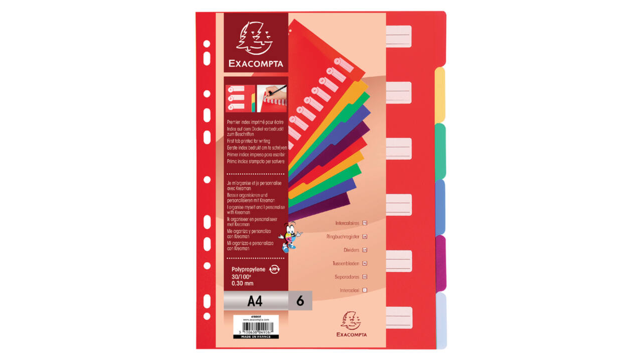 Tabbladen Exacompta 225x297mm 11-gaats 6-delig assorti PP