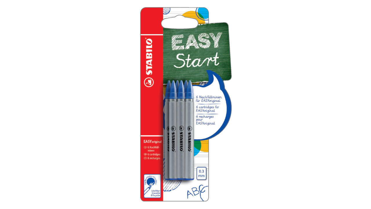 Rollerpenvulling STABILO Easyoriginal fijn blauw blister à 6 stuks