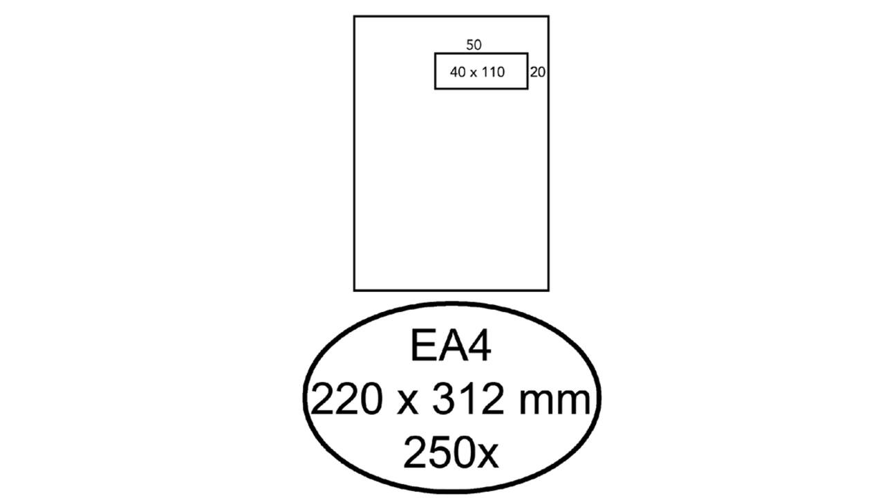 Envelop Hermes akte EA4 220x312mm venster rechts 4x11cm zelfklevend wit doos à 250 stuks