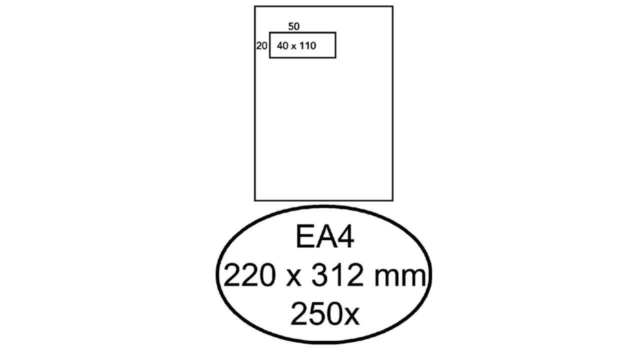 Envelop Hermes akte EA4 220x312mm venster links 4x11cm zelfklevend wit doos à 250 stuks
