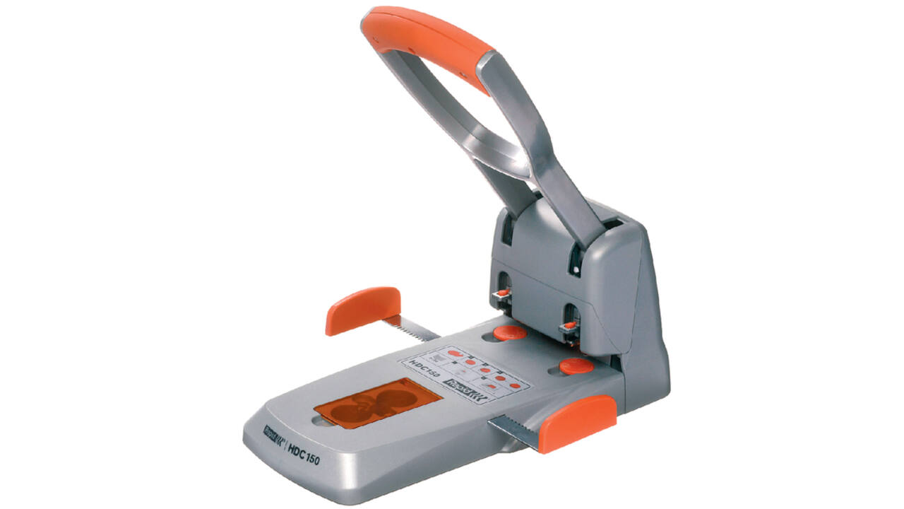 Perforator Rapid Supreme HDC150/2 heavy duty 2-gaats 150 vel zilver/oranje