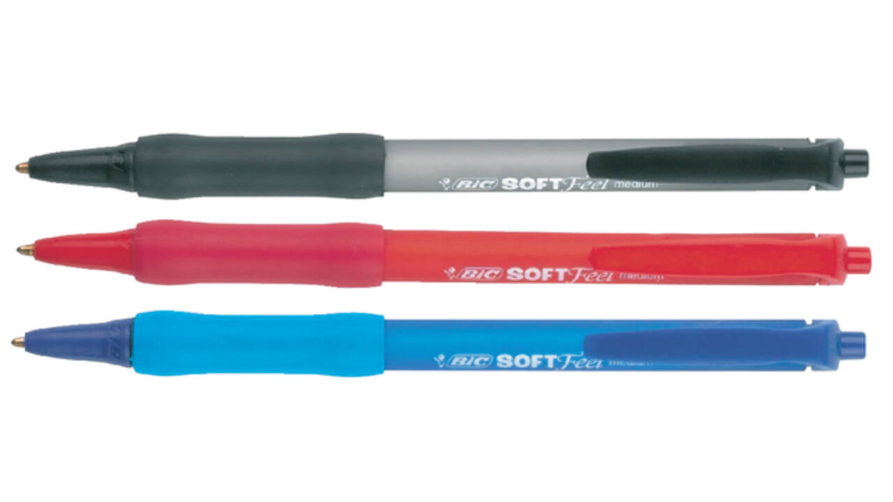 Balpen Bic soft feel grip clic medium rood