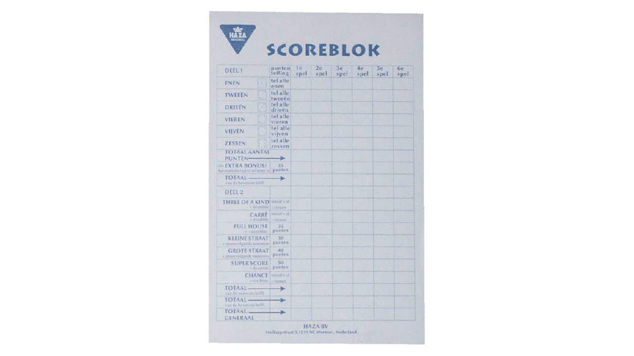 Scoreblok Yahtzee 94x145mm 250 vel
