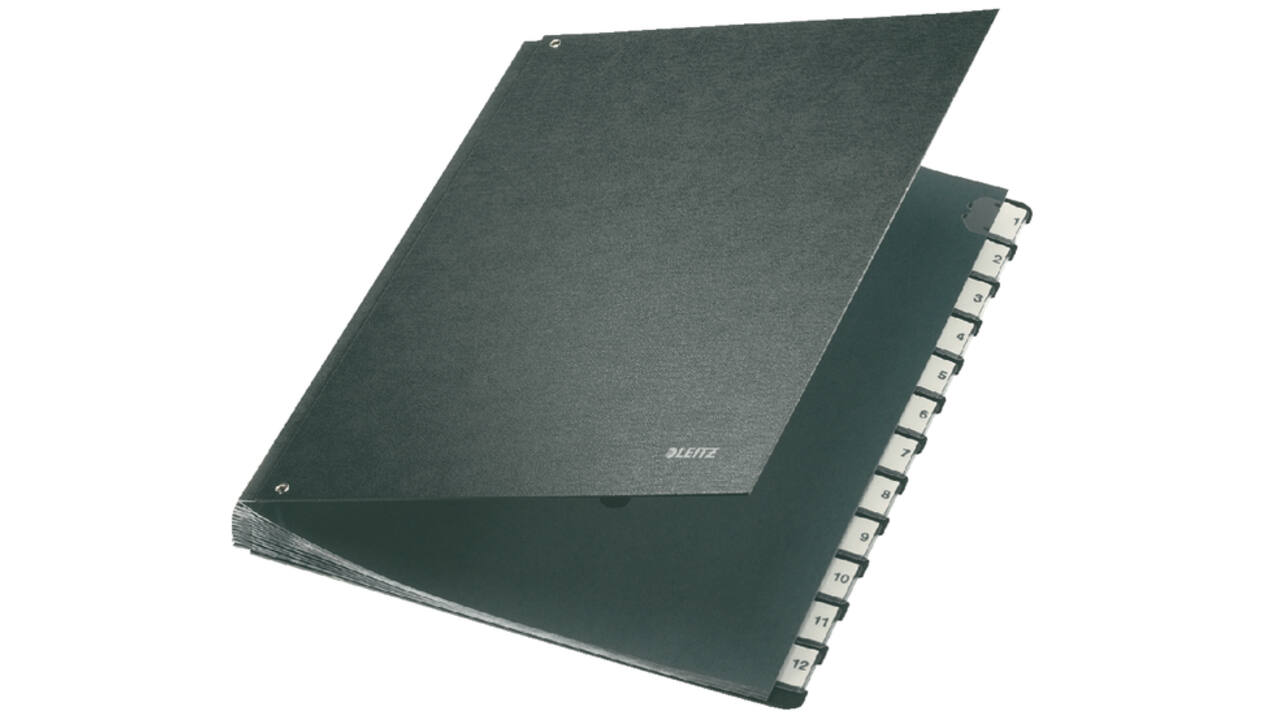 Termijnmap Leitz 1-12 270x18x345mm hardboard zwart