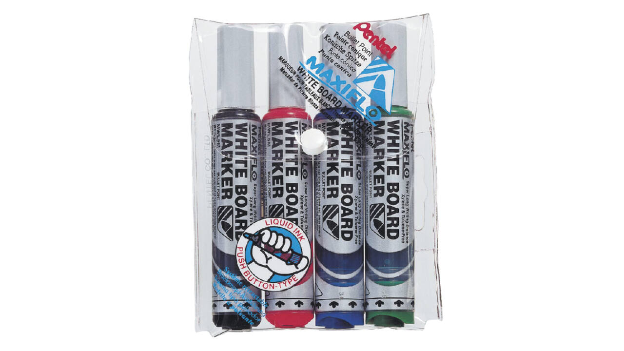 Whiteboardmarker Pentel MWL5M Maxiflo rond 3mm assorti set à 4 stuks