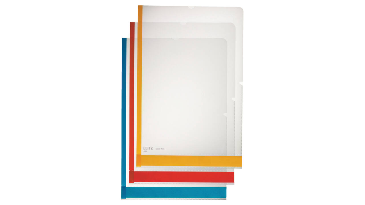 Insteekmap L-model Leitz premium A4 0.15mm PP gekleurde rand transparant 6 stuks
