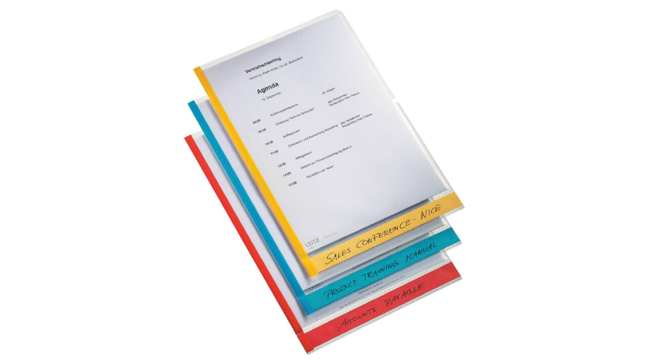 Insteekmap L-model Leitz premium A4 0.15mm PP gekleurde rand transparant 6 stuks