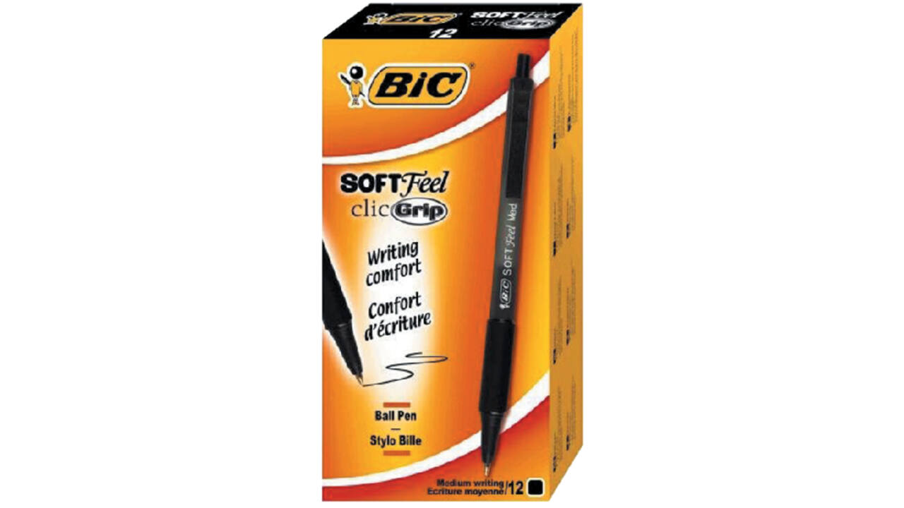 Balpen Bic soft feel grip clic medium zwart