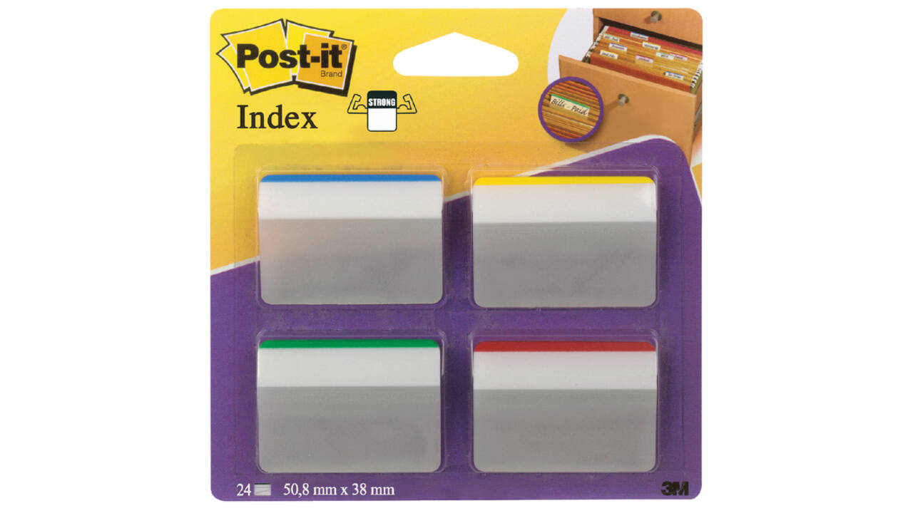 Indextabs Post-it 686A1 38x50.8mm strong gebogen assorti 24 tabs