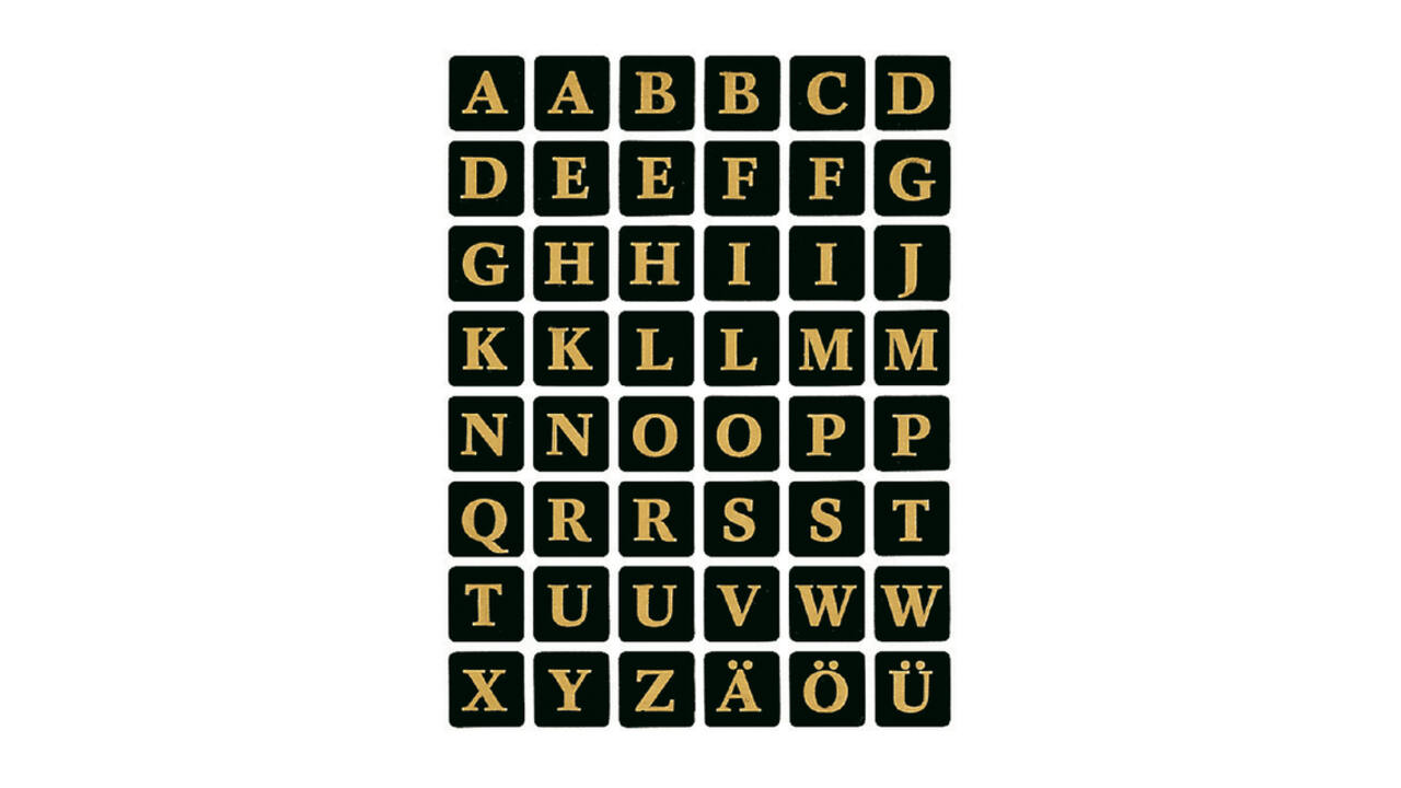 Etiket HERMA 4130 13x13mm letters A-Z zwart op goud