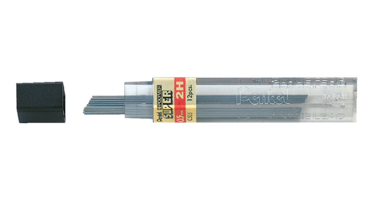 Potloodstift Pentel 2H 0.5mm zwart koker à 12 stuks