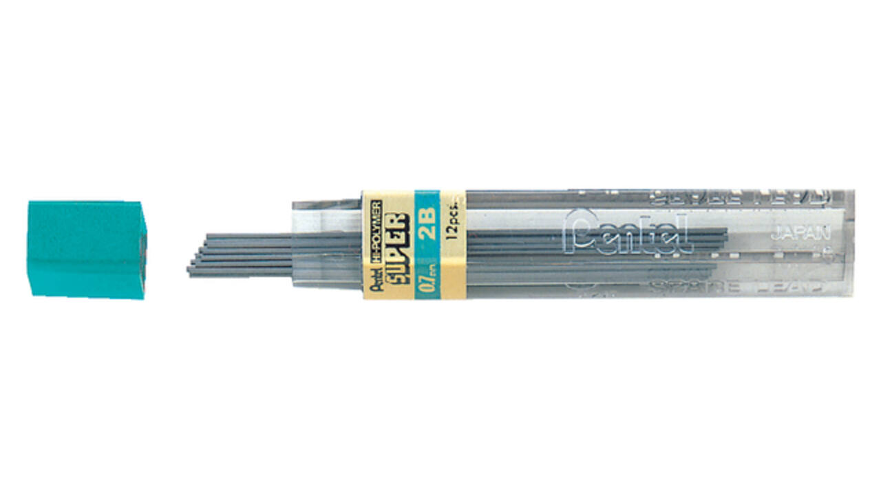 Potloodstift Pentel 2B 0.7mm zwart koker à 12 stuks