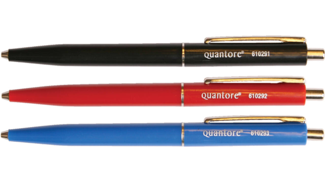 Balpen Quantore drukknop met metalen clip blauw medium