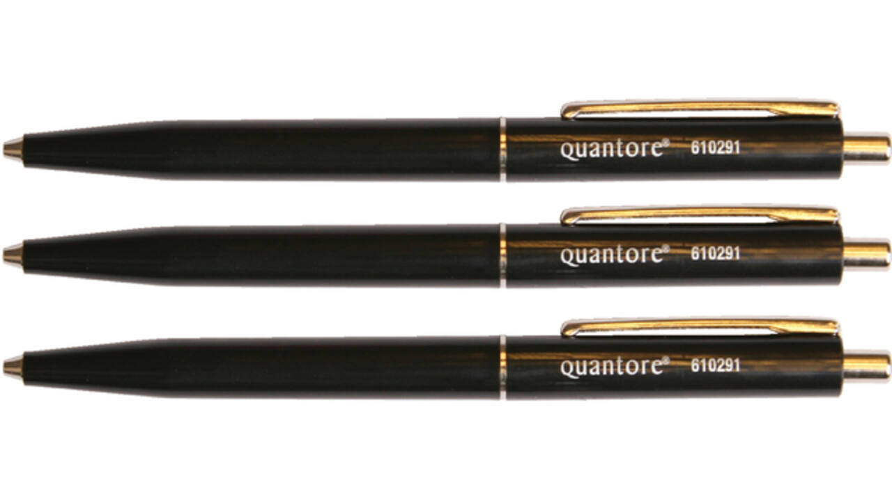 Balpen Quantore drukknop met metalen clip zwart medium