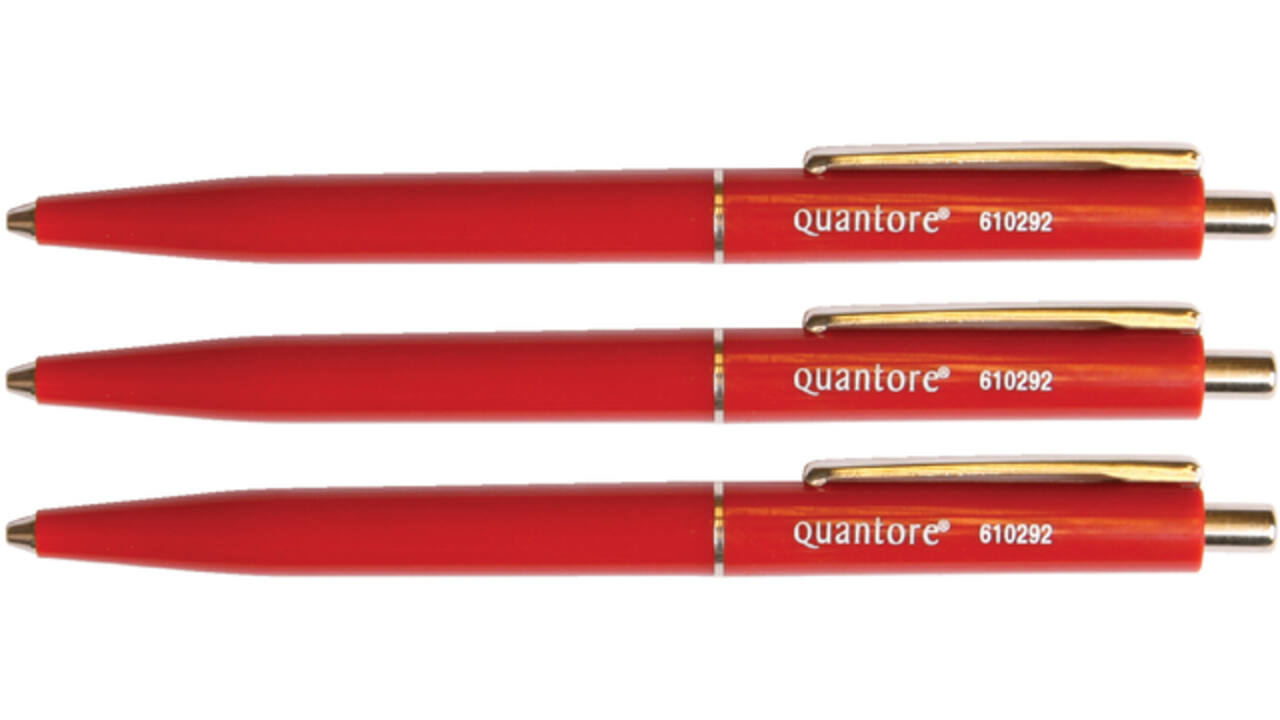 Balpen Quantore drukknop met metalen clip rood medium