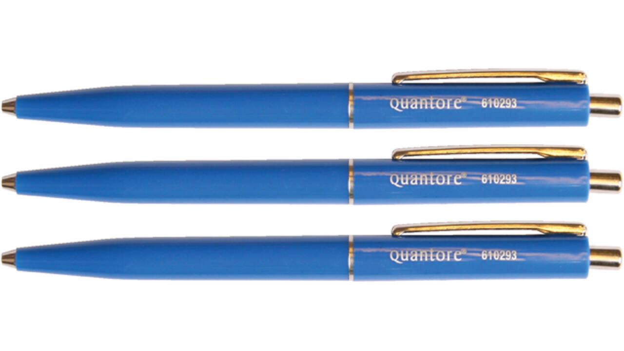 Balpen Quantore drukknop met metalen clip blauw medium